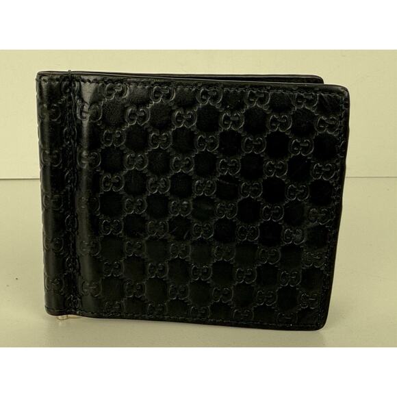 Gucci Guccissima Black Leather Money Clip Card Holder - Picture 2 of 7